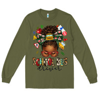 Army Green school bus driver afro messy bun Long Sleeve Tee - texasbilliewilder