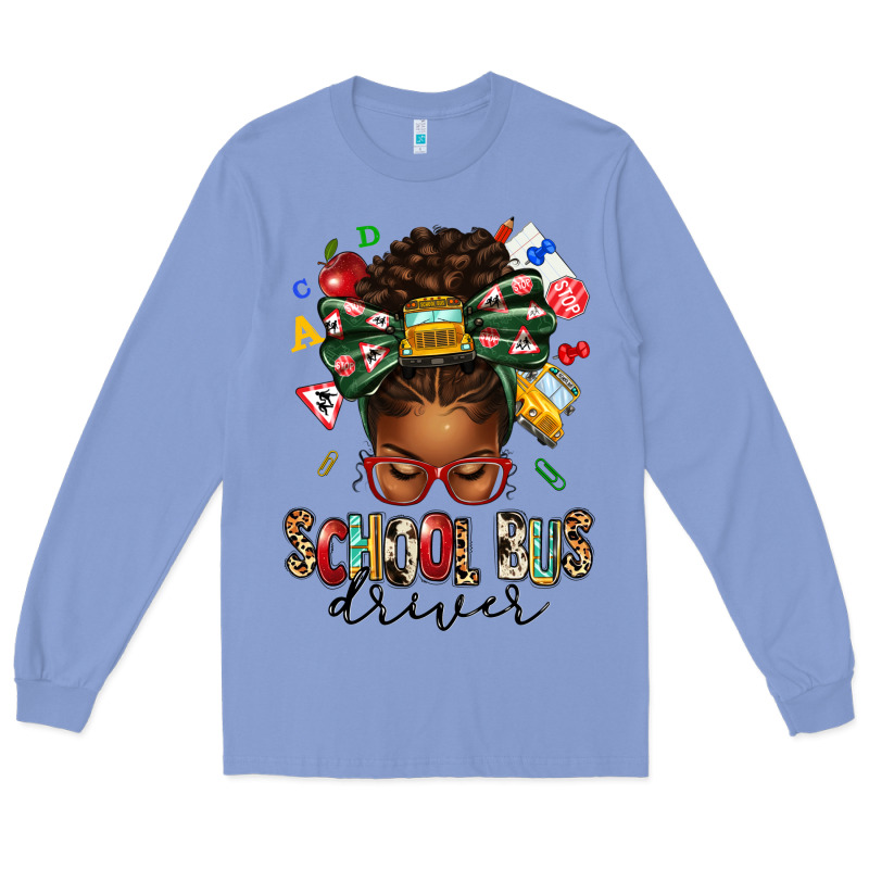 School Bus Driver Afro Messy Bun Long Sleeve Tee by texasbilliewilder | Teevron