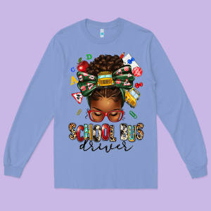 School Bus Driver Afro Messy Bun Long Sleeve Tee Designed By Texasbilliewilder