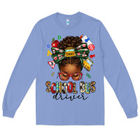 Colony Blue school bus driver afro messy bun Long Sleeve Tee - texasbilliewilder