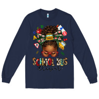 Navy school bus driver afro messy bun Long Sleeve Tee - texasbilliewilder