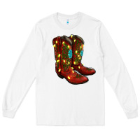 White Western Christmas Boots Long Sleeve Tee - RanaPortraitStore
