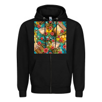 Black honey and bee coffee cup with flowers and leopard seamless pattern bbs Zipper Hoodie - BundleAndBundleShop