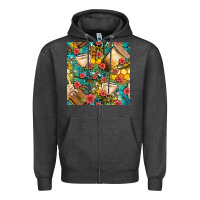 Charcoal Heather honey and bee coffee cup with flowers and leopard seamless pattern bbs Zipper Hoodie - BundleAndBundleShop