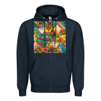 Navy honey and bee coffee cup with flowers and leopard seamless pattern bbs Zipper Hoodie - BundleAndBundleShop