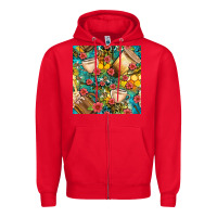 Red honey and bee coffee cup with flowers and leopard seamless pattern bbs Zipper Hoodie - BundleAndBundleShop