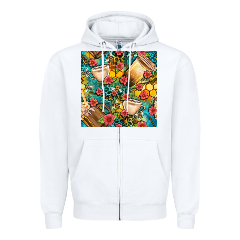 Honey And Bee Coffee Cup With Flowers And Leopard Seamless Pattern Bbs Zipper Hoodie by BundleAndBundleShop | Teevron