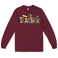 Burgundy Autism Teacher Long Sleeve Tee - NancyCooperArtShop
