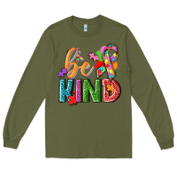 Army Green Autism be kind Long Sleeve Tee - NancyCooperArtShop