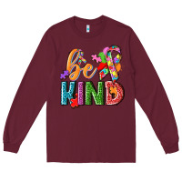 Burgundy Autism be kind Long Sleeve Tee - NancyCooperArtShop