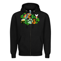 Black lucky dog St. Patricks Day Zipper Hoodie - FaDigitalArtStudio