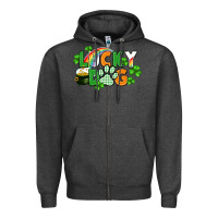 Charcoal Heather lucky dog St. Patricks Day Zipper Hoodie - FaDigitalArtStudio