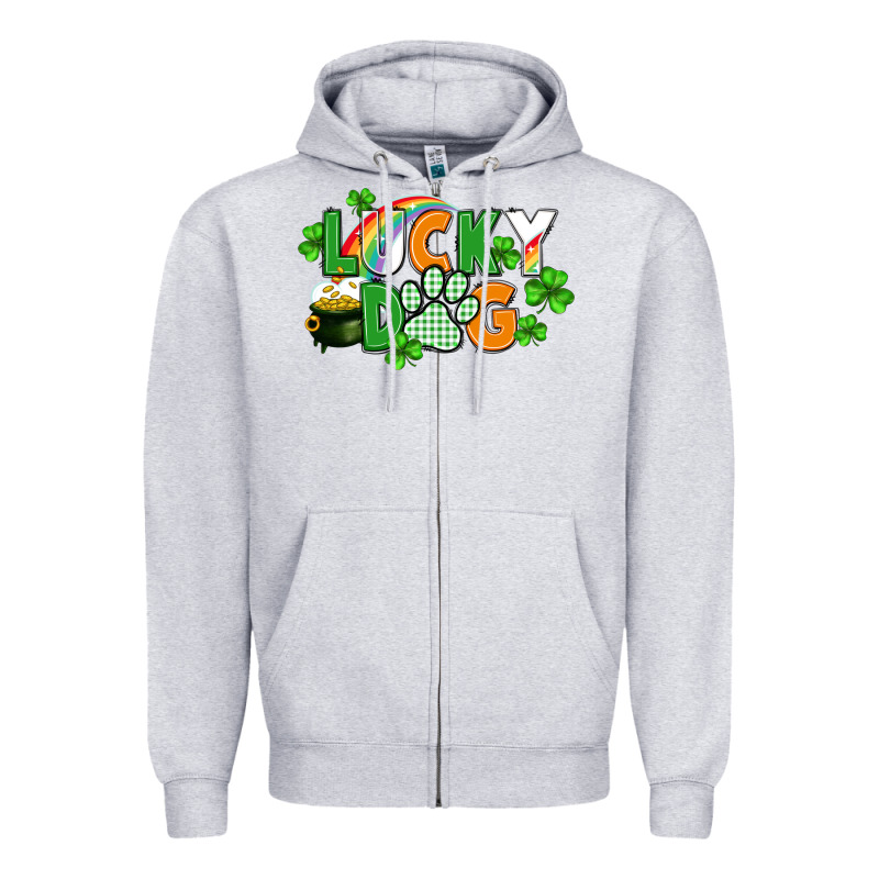 Lucky Dog St. Patricks Day Zipper Hoodie by FaDigitalArtStudio | Teevron