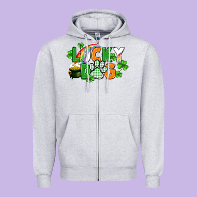 Lucky Dog St. Patricks Day Zipper Hoodie Designed By Fadigitalartstudio