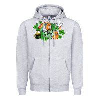 Heather Grey lucky dog St. Patricks Day Zipper Hoodie - FaDigitalArtStudio
