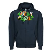 Navy lucky dog St. Patricks Day Zipper Hoodie - FaDigitalArtStudio