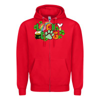 Red lucky dog St. Patricks Day Zipper Hoodie - FaDigitalArtStudio