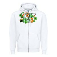 White lucky dog St. Patricks Day Zipper Hoodie - FaDigitalArtStudio