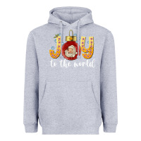 Heather Grey Joy To The World Heavyweight Hoodie - CowhideDigitalArt