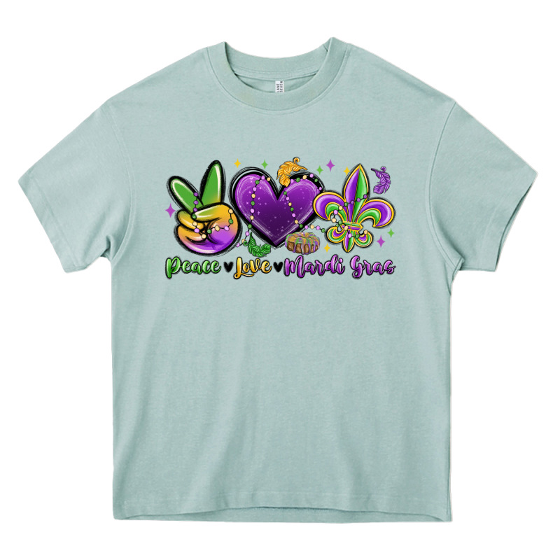 Peace Love Mardi Gras Heavy Core Tee by MaliasSmallBusiness | Teevron