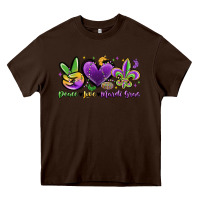 Chocolate Brown peace love mardi gras Heavy Core Tee - MaliasSmallBusiness