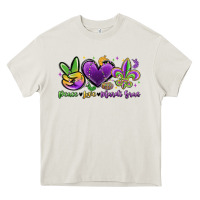 Cream peace love mardi gras Heavy Core Tee - MaliasSmallBusiness