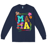 Navy Autism Mama Long Sleeve Tee - NancyCooperArtShop