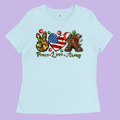 Peace Love Army Christmas Ladies Tee Designed By Nancycooperartshop