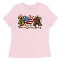 Bubblegum Pink peace love army christmas Ladies Tee - NancyCooperArtShop