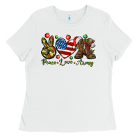 White peace love army christmas Ladies Tee - NancyCooperArtShop