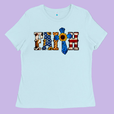 American Flag Faith Ladies Tee Designed By Jasminsmagicworld