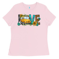 Bubblegum Pink school bus love Ladies Tee - NancyCooperArtShop