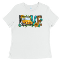 White school bus love Ladies Tee - NancyCooperArtShop
