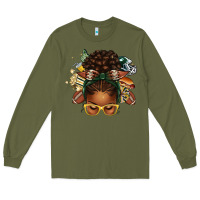 Army Green american football afro messy bun Long Sleeve Tee - texasbilliewilder