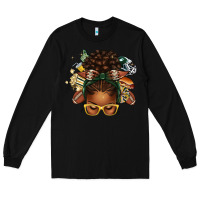 Black american football afro messy bun Long Sleeve Tee - texasbilliewilder