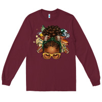 Burgundy american football afro messy bun Long Sleeve Tee - texasbilliewilder
