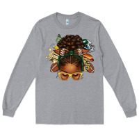 Heather Grey american football afro messy bun Long Sleeve Tee - texasbilliewilder