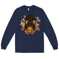 Navy american football afro messy bun Long Sleeve Tee - texasbilliewilder