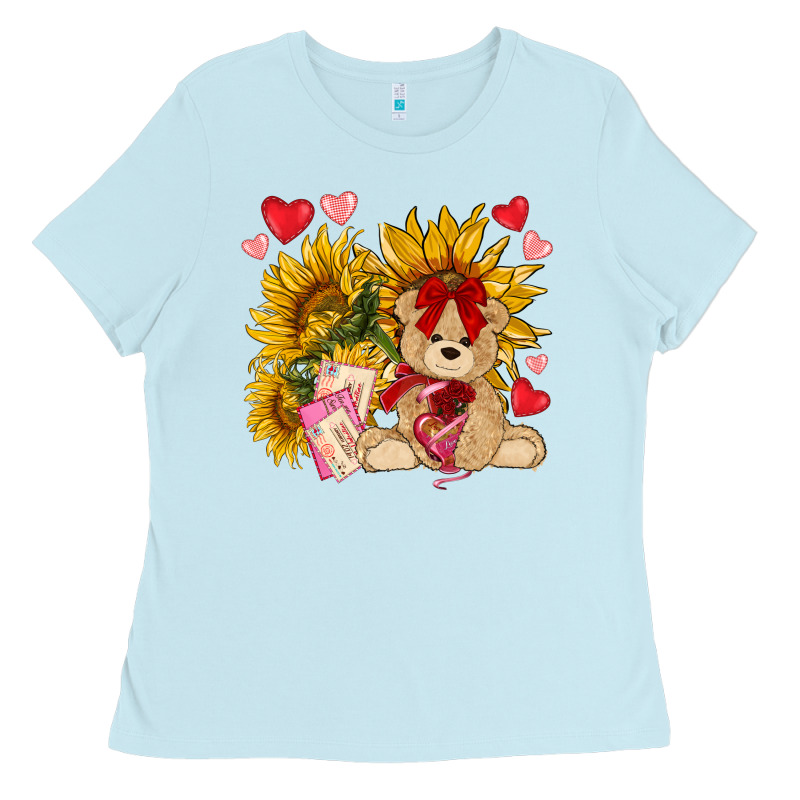 Valentines Day Sunflowers With Bear Hjf Ladies Tee by NancyCooperArtShop | Teevron