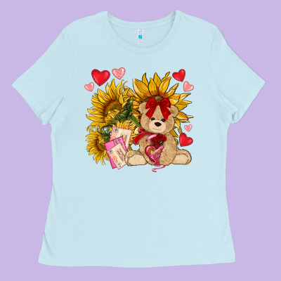 Valentines Day Sunflowers With Bear Hjf Ladies Tee Designed By Nancycooperartshop
