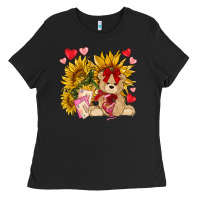 Black valentines day sunflowers with bear hjf Ladies Tee - NancyCooperArtShop