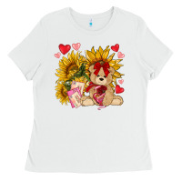 White valentines day sunflowers with bear hjf Ladies Tee - NancyCooperArtShop