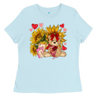 Baby Blue valentines day sunflowers with bear hjf Ladies Tee - NancyCooperArtShop