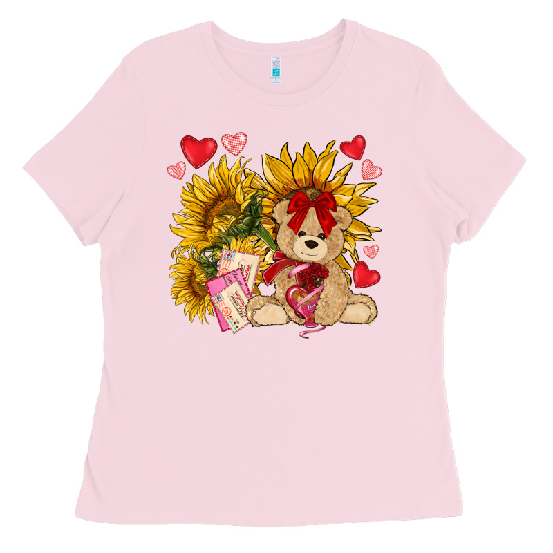 Valentines Day Sunflowers With Bear Hjf Ladies Tee by NancyCooperArtShop | Teevron