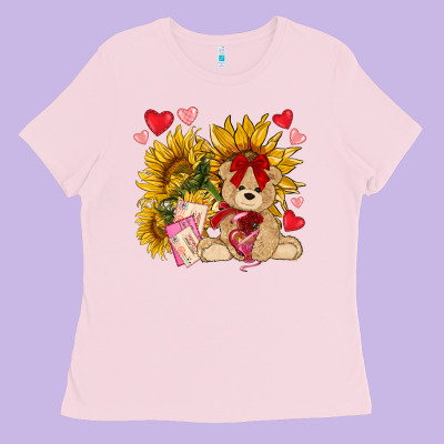 Valentines Day Sunflowers With Bear Hjf Ladies Tee Designed By Nancycooperartshop