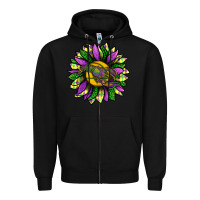 Black Mardi Gras Sunflower With Crawfish Zipper Hoodie - BundleAndBundleShop