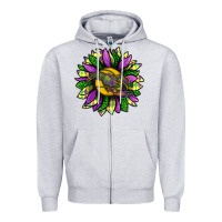 Heather Grey Mardi Gras Sunflower With Crawfish Zipper Hoodie - BundleAndBundleShop