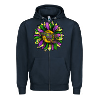 Navy Mardi Gras Sunflower With Crawfish Zipper Hoodie - BundleAndBundleShop