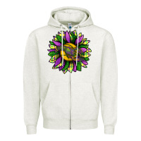 Oatmeal Heather Mardi Gras Sunflower With Crawfish Zipper Hoodie - BundleAndBundleShop