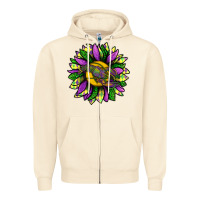 Sandshell Mardi Gras Sunflower With Crawfish Zipper Hoodie - BundleAndBundleShop